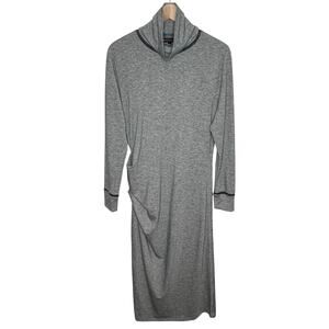 Athleta Women Industry Merino Wool Blend Midi Dress Large Gray Ruched Turtleneck